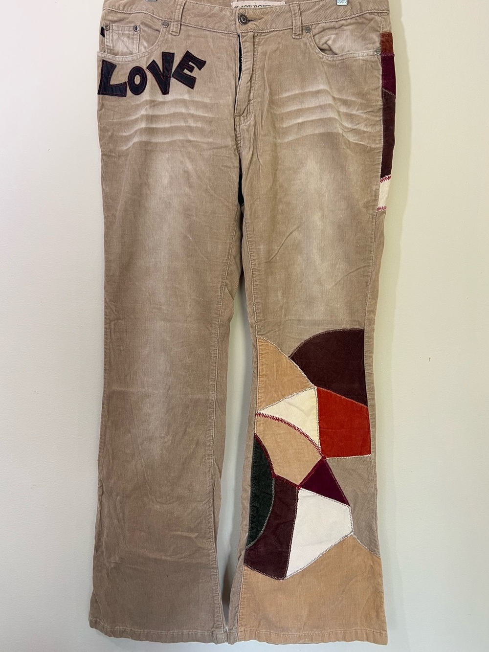 VTG Y2K Joe Boxer Love Patchwork Corduroy Bell Bottoms Whimsygoth Hippie size 11